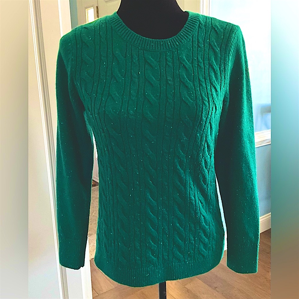 EUC Talbots Marled Green Cable Knit Scoop Neck Sweater